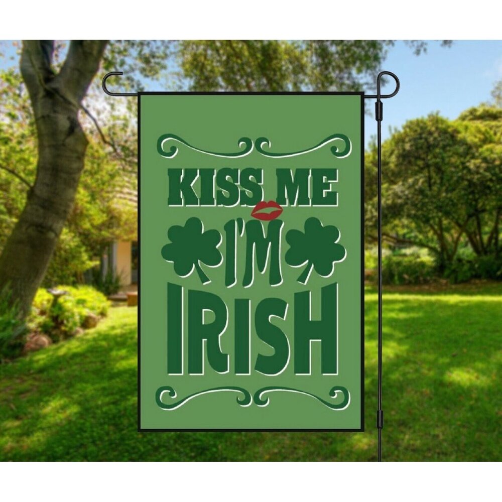 Saint Patricks Garden Yard Flag - St Patrick's Day Decor Kiss Me I'm Irish Lips